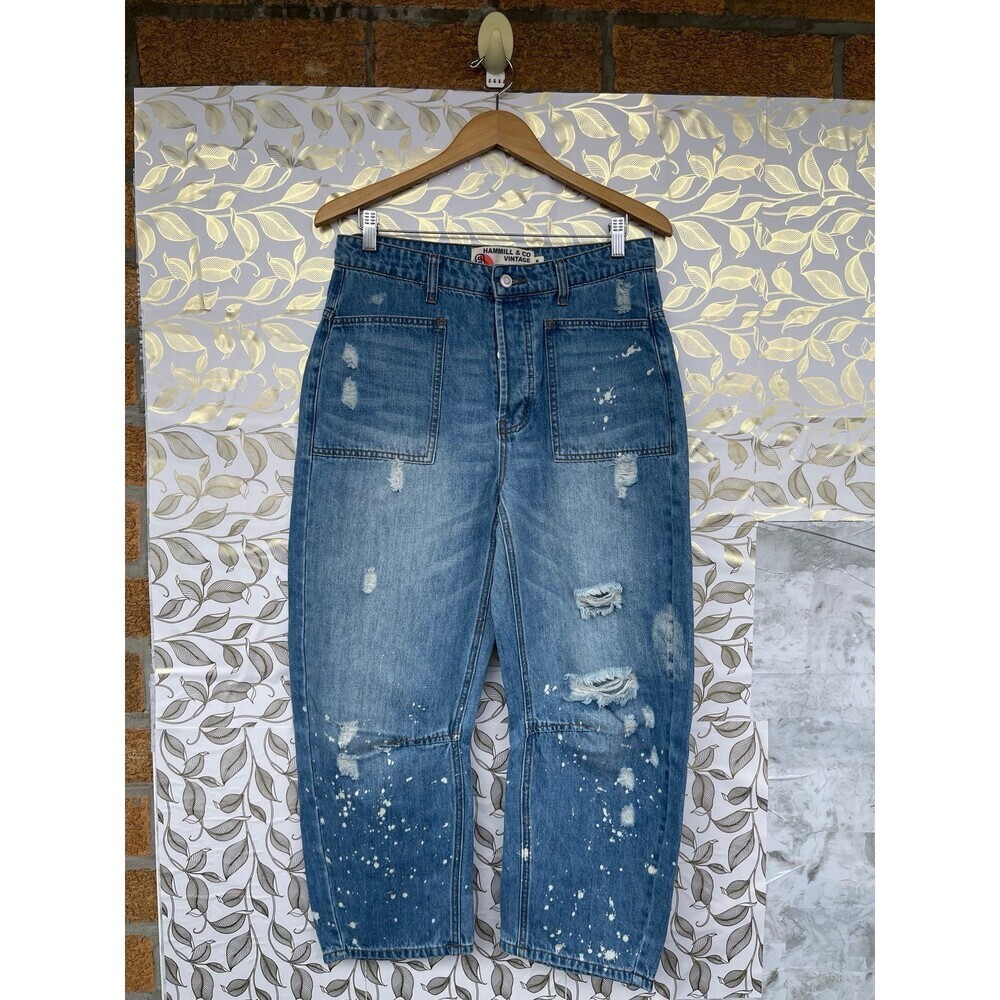 Hammill & Co Vintage Barrel Jeans | Paint Splatter Distressed Slouchy Denim M